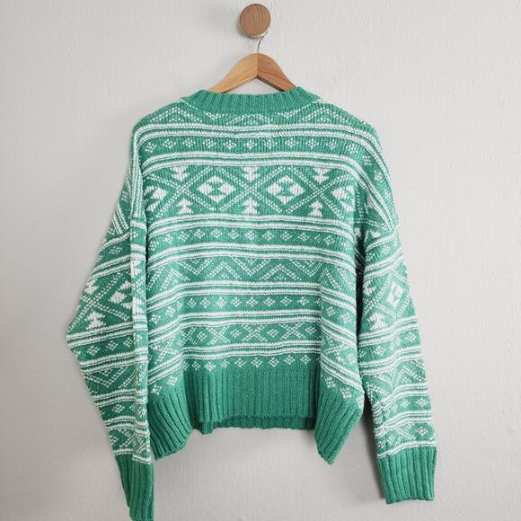 NWT American Eagle Green Fair Isle "Snow Drift" Sweater L Crew Neck - Picture 9 of 9